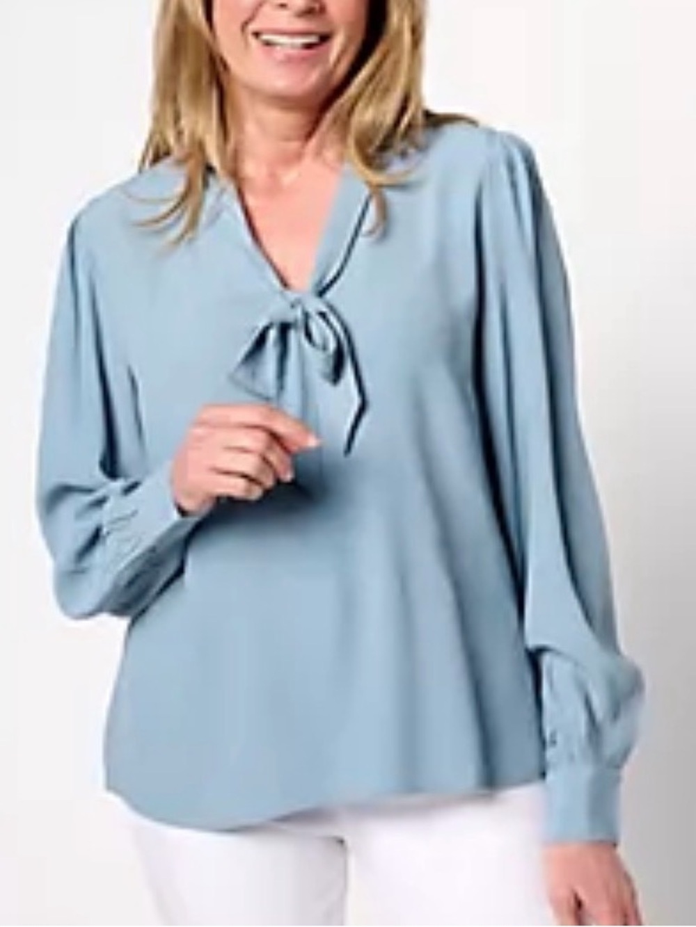 Me by Jennie Garth Petra Tie Blouse Blue 1X EUC